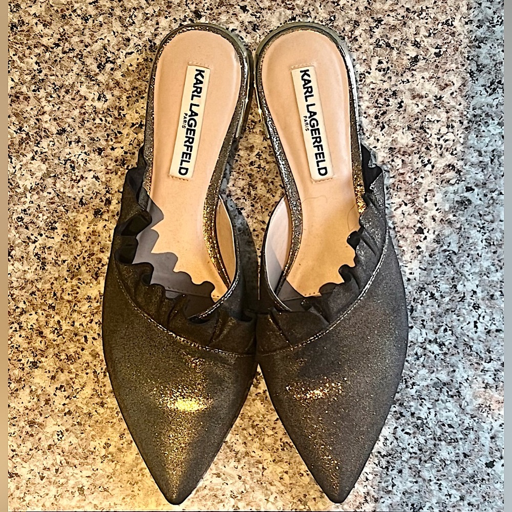 GENUINE Karl Lagerfeld Paris Bronze Farrah Mules